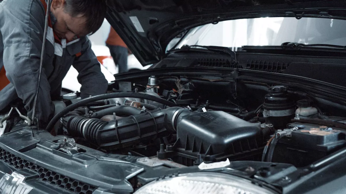 Technician working in a modern vehicle workshop
